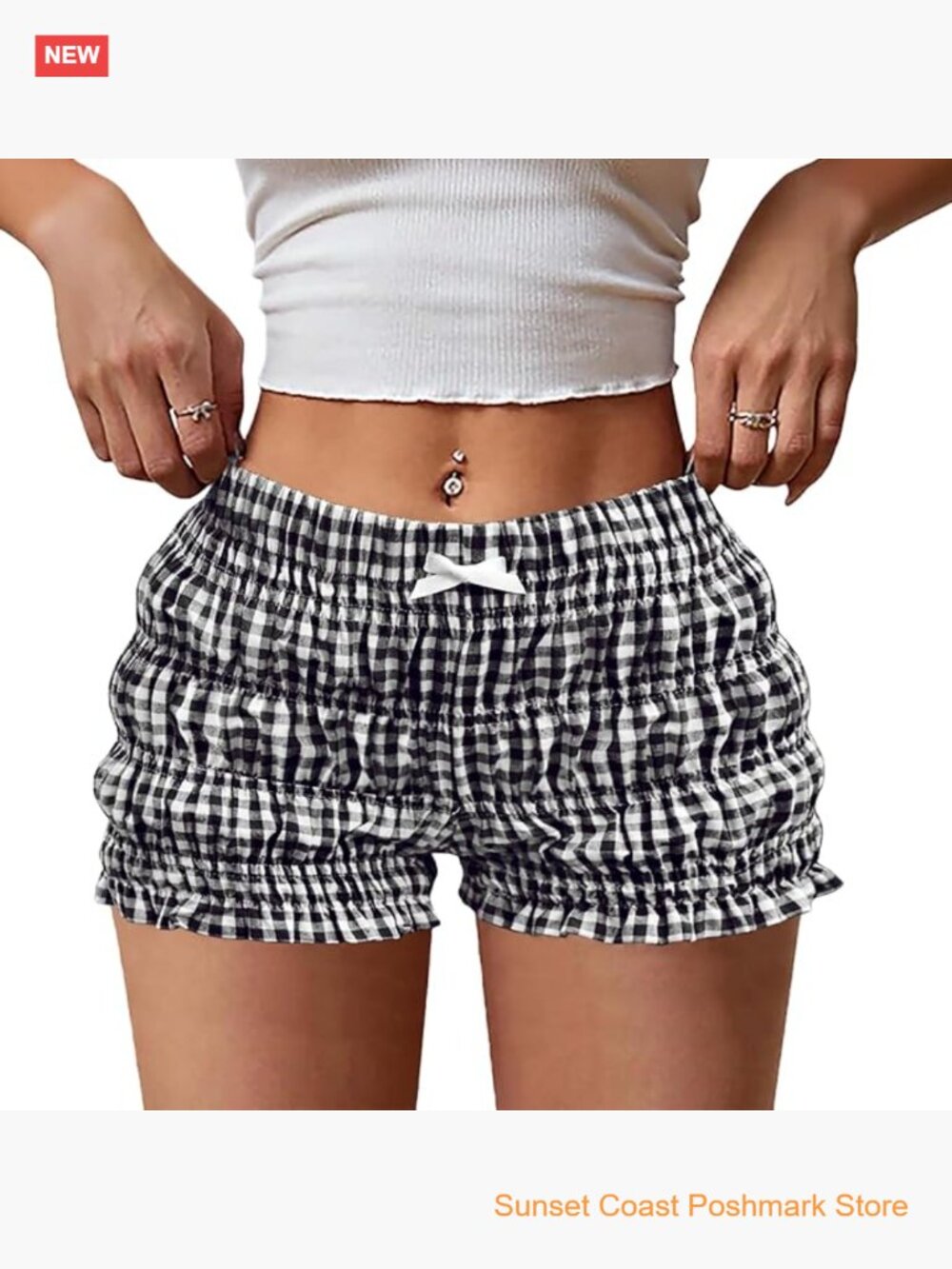 Ruffle Slim Fit Extra Shorts Plaid Bloomers Elastic Waist Y2k Bottoms Gingham